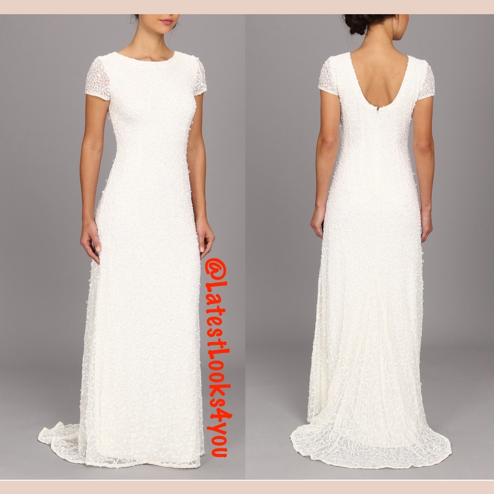 New Adrianna Papell sequin scoop back gown ivory 10 - Picture 3 of 16